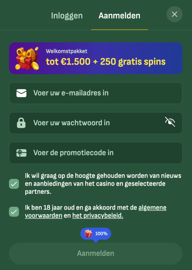 Registratie en login in de persoonlijke account